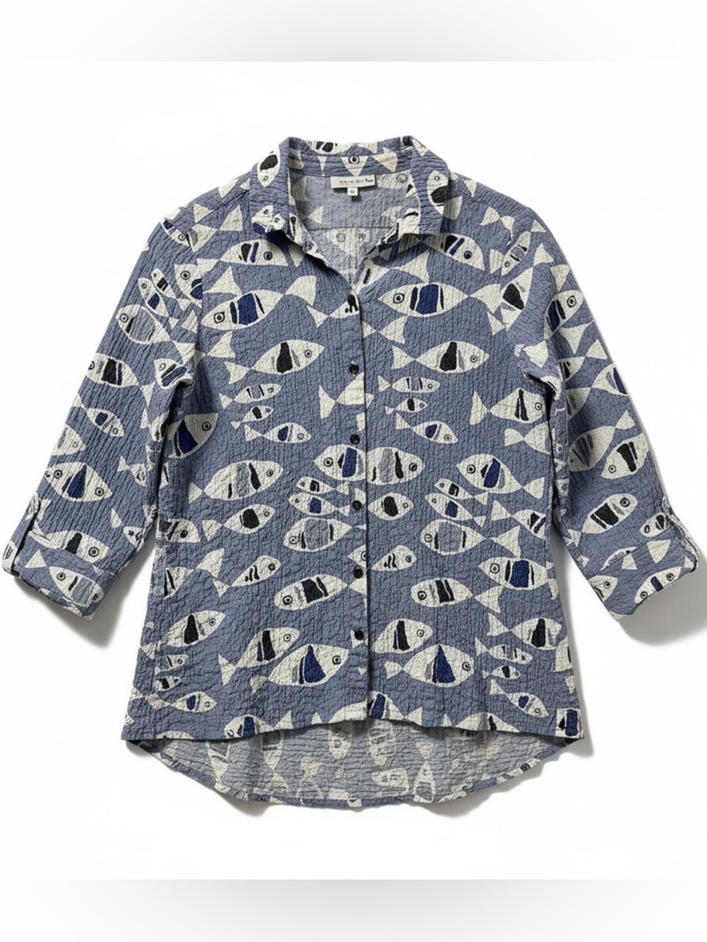 Habitat Women’s Fish Print Shirt Blue White Coastal Button Up XS